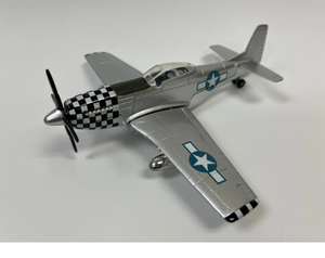 P-51 Mustang airplane with checkered propeller on a white background