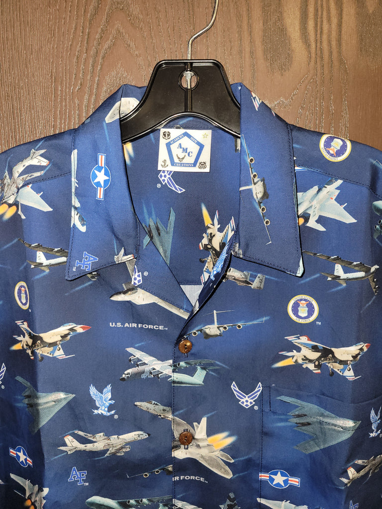 USAF/USAFA Fully Licensed Hawaiian style shirt. 100%cotton/made in CA