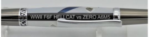F6F HELLCAT and ZERO JAPANESE A6M5 WWII WARBIRD Relic Memorabilia Pen - Actual Material From Each Embedded, Certified LIMITED RARE