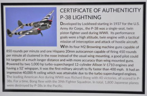 P-38 LIGHTNING P 38 WWII WARBIRD Relic Memorabilia Pen - Actual P38 Lightning Material Embedded, Certified LIMITED RARE