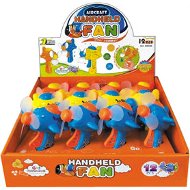 Hand Held Airplane Fans with multiple colorful toy airplanes displayed in an orange box.